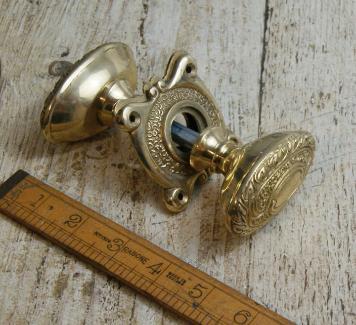 Door Knob Set Art Nouveau Antique Brass - Oval 75mm x 50mm
