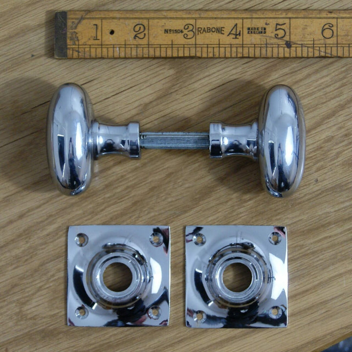 Oval Door Knob Chrome on Brass Square Back Plate 75mm