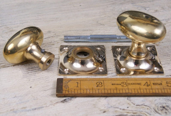 Oval Door Knob Cast Solid Brass on Square Plate 75mm