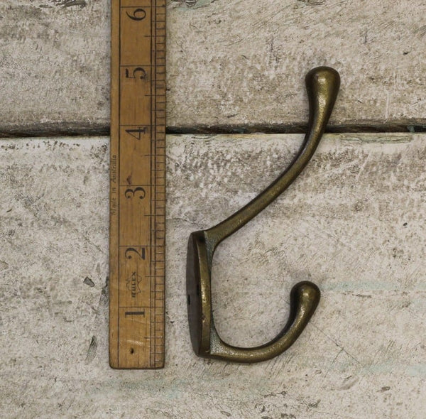 Hat Coat Hook Victorian 2 Hole Round Stem Antique Brass 110mm
