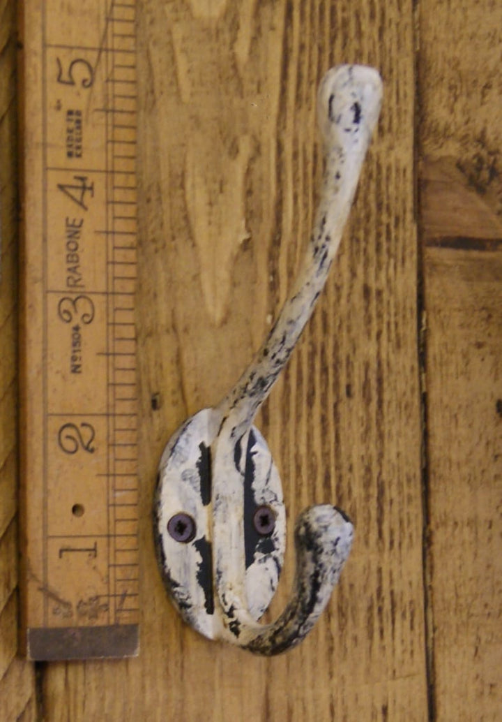 Hat Coat Hook Victorian 2 Hole Rnd Antique Cream Patina 100mm