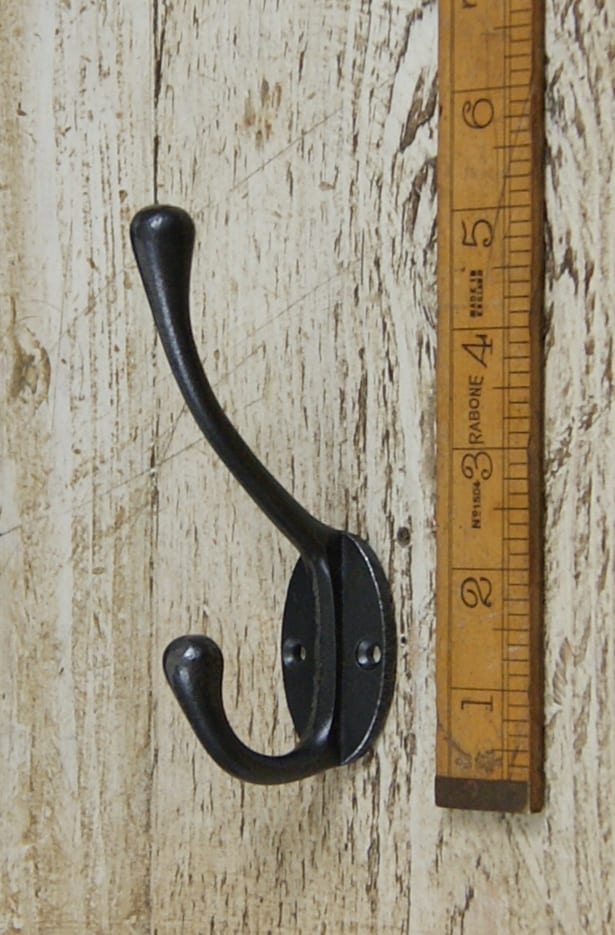 Hat Coat Hook VICTORIAN 2 Hole Round Stem Antique Iron 110mm