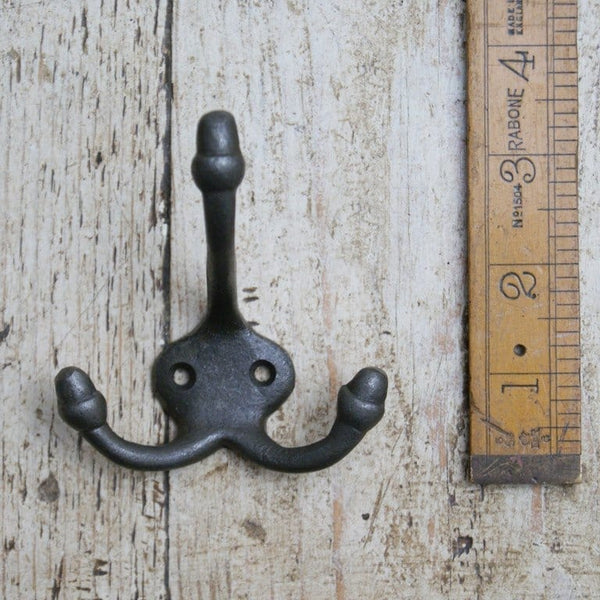 Coat Hook Triple BEAUMONT Plain Cast Antique Iron 90mm