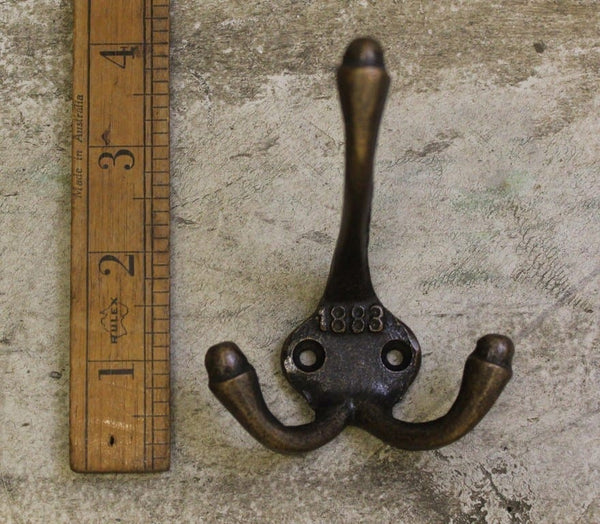 Coat Hook Triple 1883 Antique Copper 90mm
