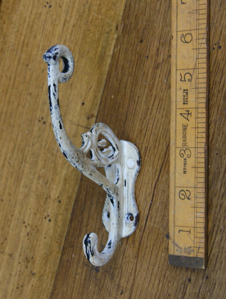 Hat Coat Hook Swan Neck 'P' Antique Cream Patina 4 hole 130mm