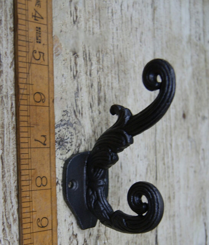 Hat and Coat Hook Majestic Swirl Cast Antique Iron 105mm