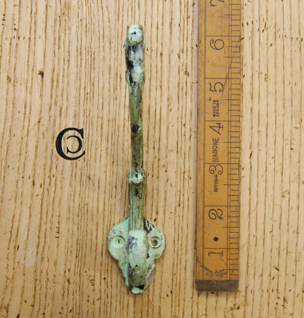 Hat Coat Hook ORNATE Cast Antique Green Patina 148mm