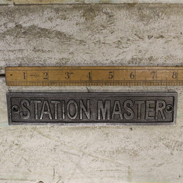 Plaque STATION MASTER Cast Antique Iron 40mm x 200mm