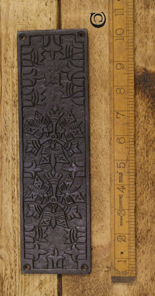 Push Finger Plate AZTEC Ornate Antique Iron 255mm x 75mm