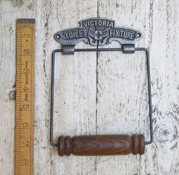 Toilet Roll Holder VICTORIA Fixture Wire Wood Antique Iron