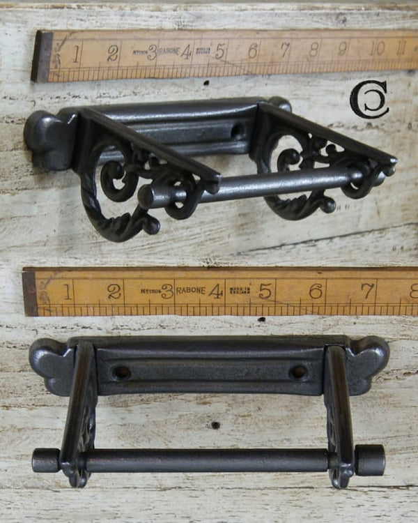 Toilet Roll Holder SCROLL Sides Antique Iron 180mm