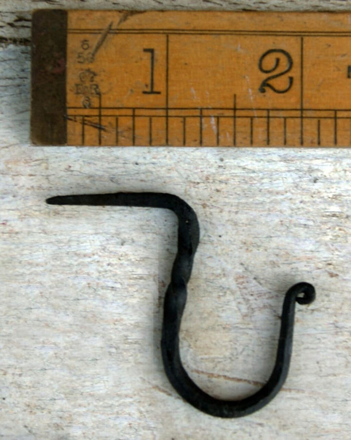 Nail In Single Hook Twisted Hand Forged Black Beeswax 40mm