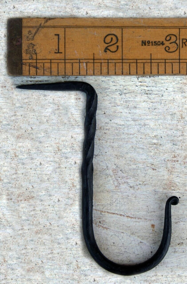 Nail In Single Hook Twisted Hand Forged Black Beeswax 90mm