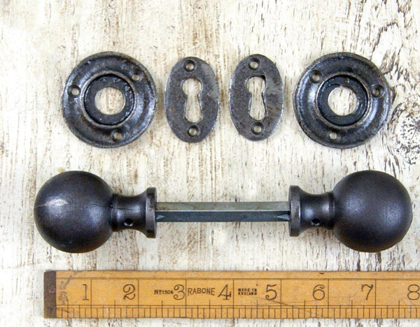 Ball Knob Round + Oval Escutch Cast Antique Iron 50mm Diameter