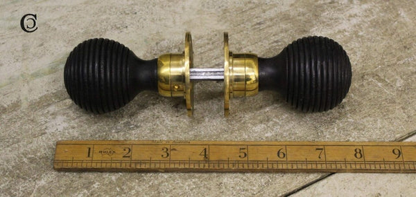 Door Knob Set Beehive Ebonised / Brass 50mm Diameter USE 43.