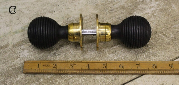 Door Knob Set Beehive Ebonised / Brass 50mm Diameter USE 43.