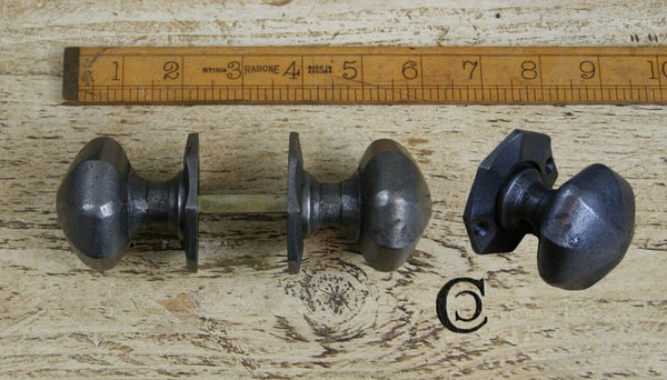 Octagonal Door Knob + Plates Cast Antique Iron 50mm