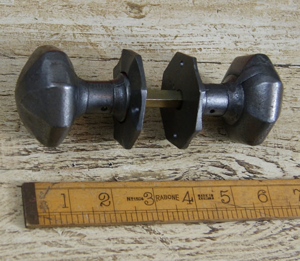 Octagonal Door Knob + Plates Cast Antique Iron 63mm