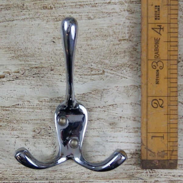 Triple Coat Hook Chrome on Brass 115mm