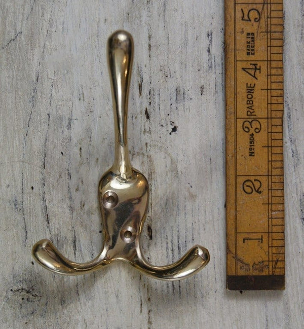Coat Hook Victorian Triple Solid Brass 115mm