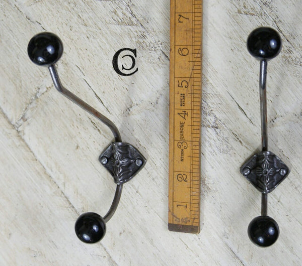 Hat Coat Hook Large Rosette Double Black Ceramic 215mm