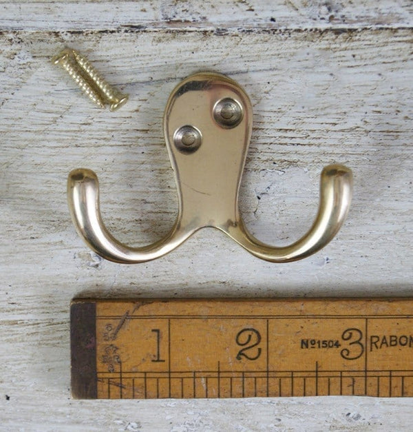 Robe Hook Double Solid Brass 60mm x 75mm