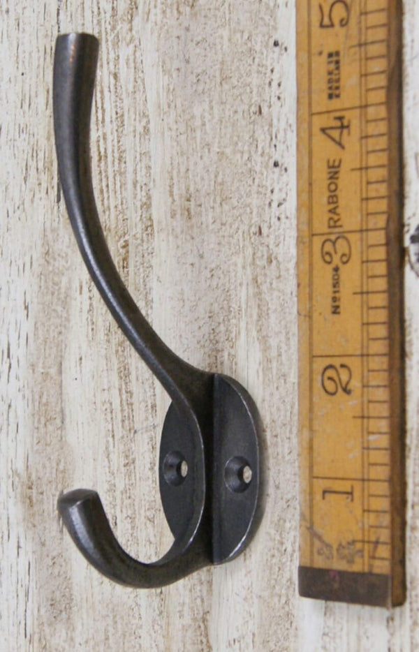 Hat Coat Hook PLAIN SIMPLE Double Cast Antique Iron 120mm