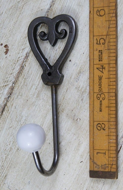 Coat Hook OWL Heart Fleur Antique Iron Ceramic Ball Tip 120mm