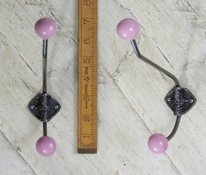 Hat Coat Hook Large Rosette Double Pink Ceramic 215mm