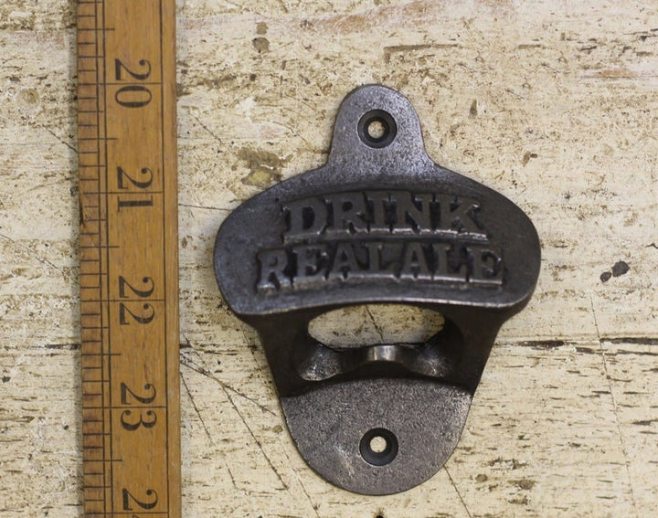 Bottle Opener Wall Mounted DRINK REAL ALE Cast Antique Iron