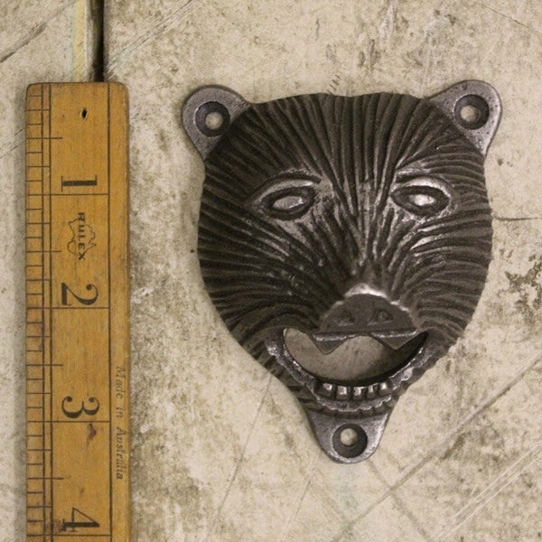 Bottle Opener Wall Mounted BEAR HEAD (happy) Cast Antique Iron