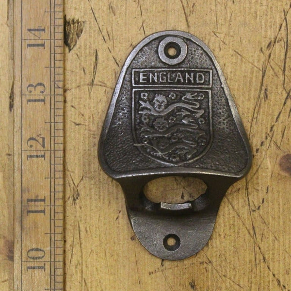 Bottle Opener Wall Mounted 3 LIONS ENGLAND Cast Antique Iron