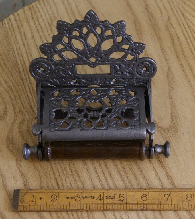 Toilet Roll Holder VICTORIAN with Lid Antique Iron