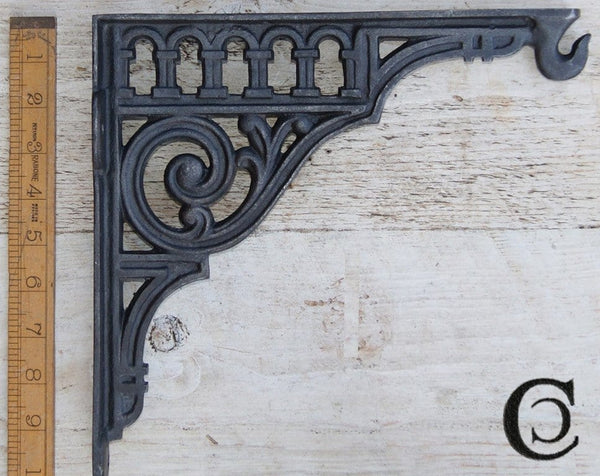 Shelf Bracket Roman with Hook Dec Cast Antique Iron 250mm x 250mm