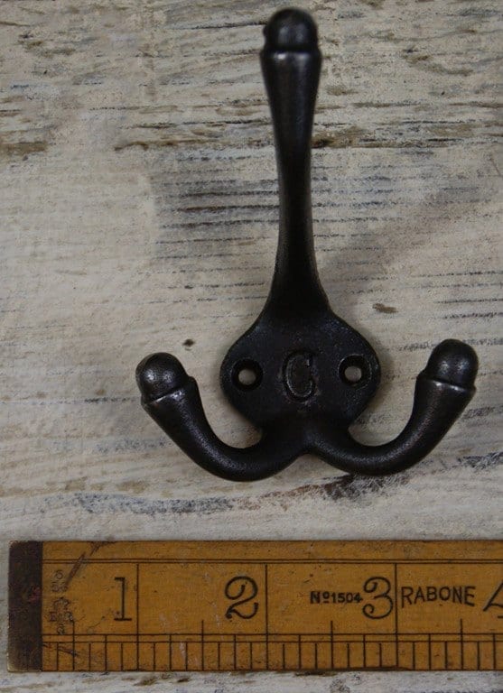 Hat Coat Hook Triple 'C' Cast Antique Iron 90mm