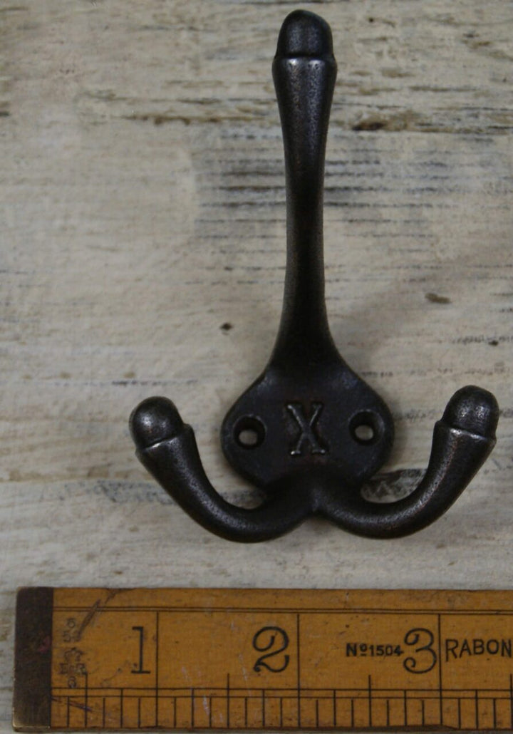 Hat Coat Hook Triple 'X' Cast Antique Iron 90mm