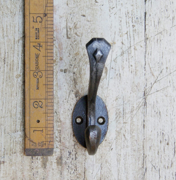 Coat Hook Double DIAMOND Cast Antique Iron 96mm