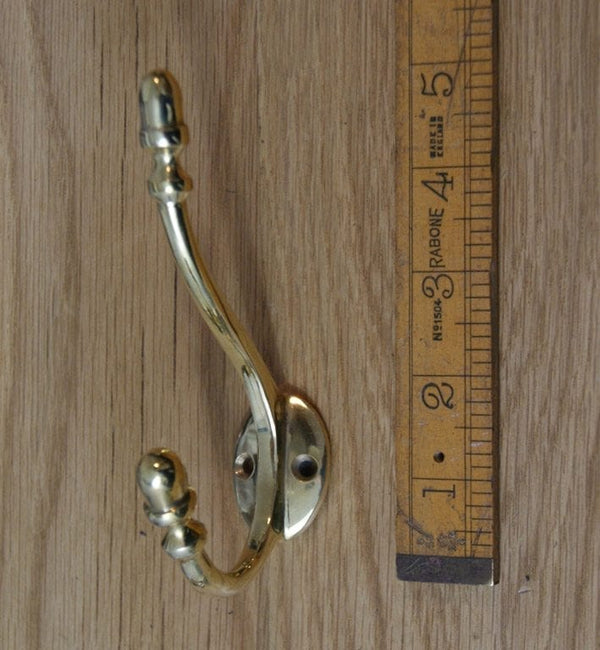 Hat Coat Hook ACORN 2 Hole Polished Brass 130mm