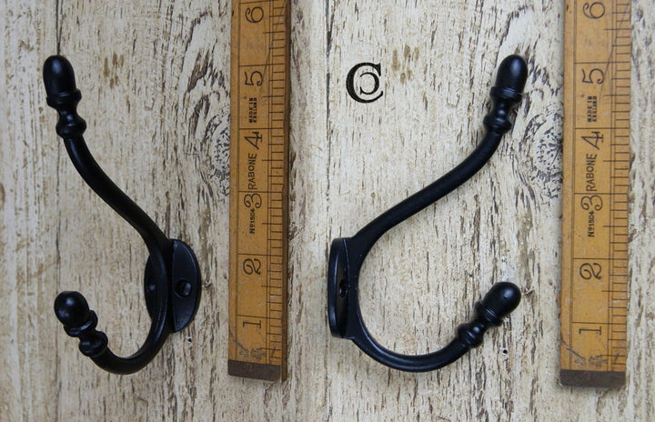 Hat Coat Hook ACORN 2 Hole Cast Iron Satin Epox Black 130mm