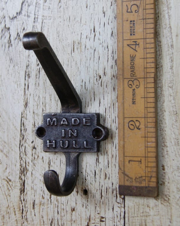 Coat Hook Double 2 Part MADE IN HULL Cast Antique Iron 110mm