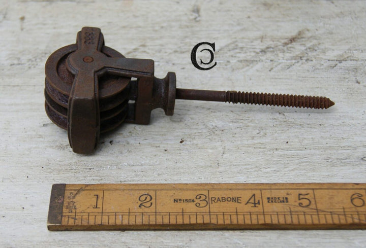 Pulley Double Wheel For Airer 1883 Screw in Type Antique Iron