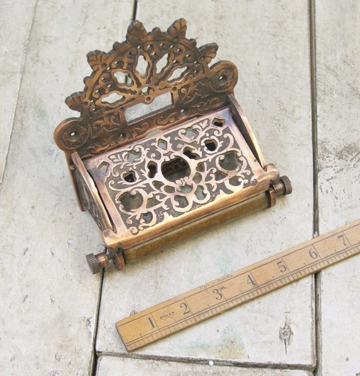 Toilet Roll Holder Victorian with Lid Antique Copper