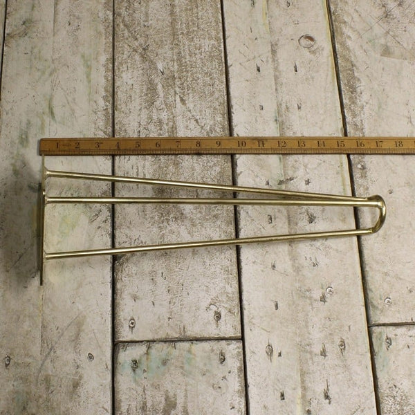 Hairpin Leg 3 Prong FOOTED Brass Plated 400mm