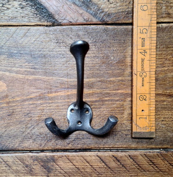 Triple Hook Plain FLAT TOP Antique Iron 3 Hole 125mm