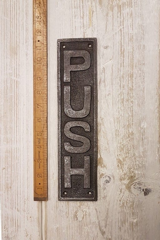 Finger Door Plate Vertical PUSH Cast Antique Iron 295mm x 70mm