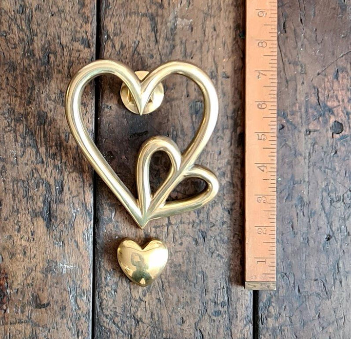 Door Knocker DOUBLE LOVE HEART Solid Brass 160mm x 150mm