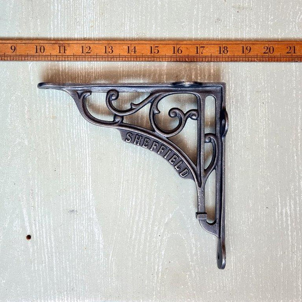Shelf Bracket Victorian SHEFFIELD Text Antique Iron 200mm x 200mm
