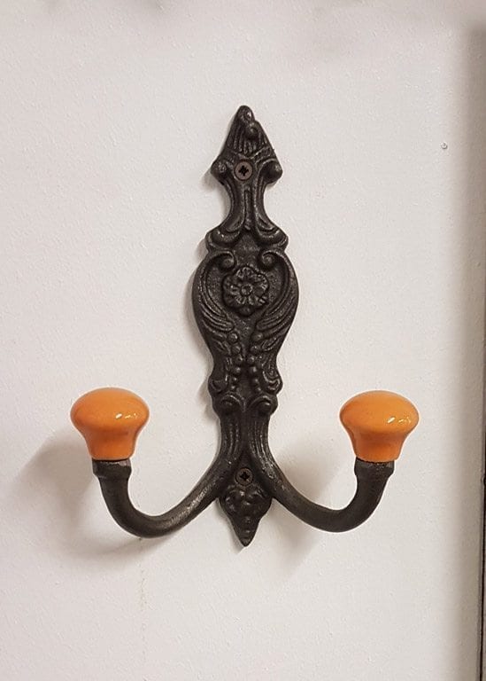 Hat Coat Hook FRENCH 2xBURNT ORANGE ceramc ball tops 150mm
