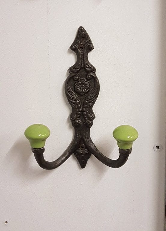 Hat Coat Hook FRENCH 2x LIME GREEN ceramic ball tops 150mm