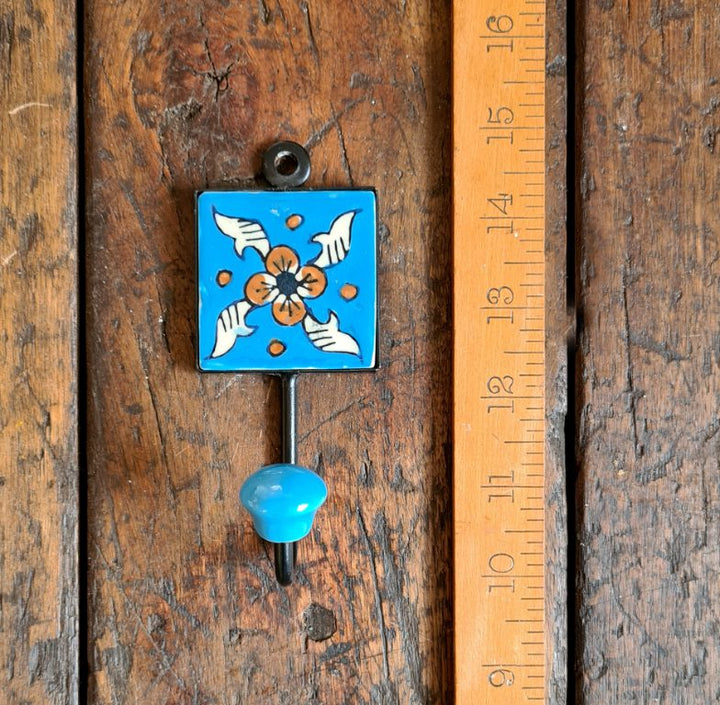 Ceramic Shower Single Hook Square Blue